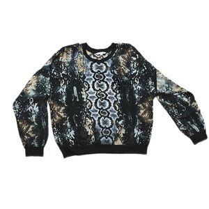 CAbi snake skin sheer long sleeve Pullover Sweatshirt Python Print Crew Neck
